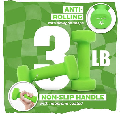 Yes4All Neoprene Coated Dumbbell Hand Weight Sets of 2 - Multiple Weight Options with 15 Colors, Anti-roll, Anti-Slip, Hexagon Shape