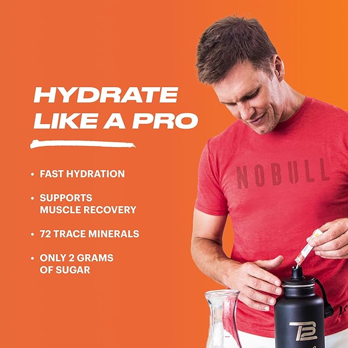 TB12 Electrolytes Powder Packets Peach Mango ??Mineral-Rich Electrolyte Powder for Fast Hydration by Tom Brady - Natural, Low Sugar, Vegan, Gluten-Free, Easy to Mix - 15 Stickpacks