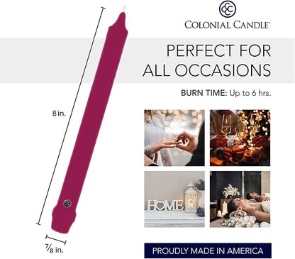 Colonial Candle Classic Tapers, 8-Inch, Mulberry - Pack of 12