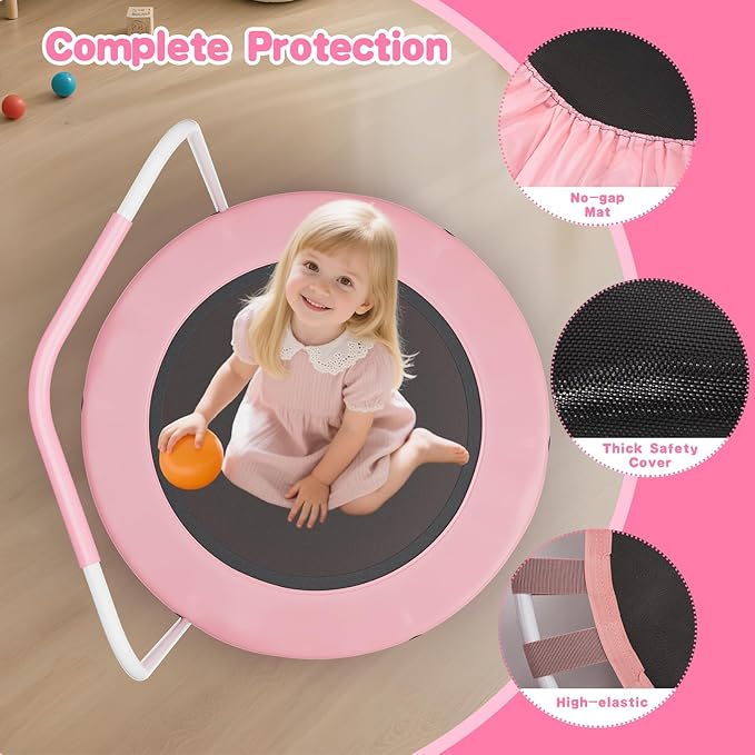 36" Mini Trampoline for Toddlers Ages 1–6 – Foldable Indoor/Outdoor Kids Rebounder with Foam Handle & Safety Padded Cover