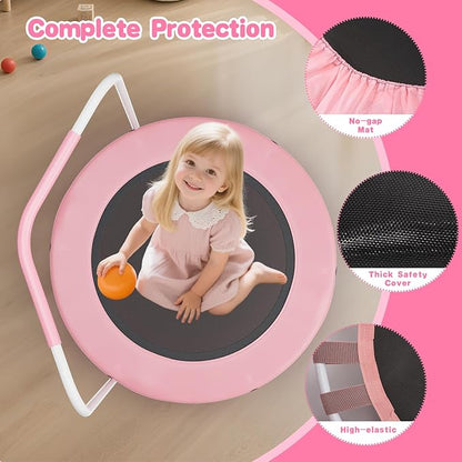 36" Mini Trampoline for Toddlers Ages 1–6 – Foldable Indoor/Outdoor Kids Rebounder with Foam Handle & Safety Padded Cover