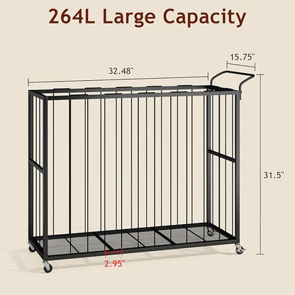 Ball Storage Bin Rolling Sports Ball Cart, Metal Garage Organizer Sport Rack, Ball Basket Storage, Ball Cage for Garage or Gym, Indoor & Outdoor Sports Equipment Organizer
