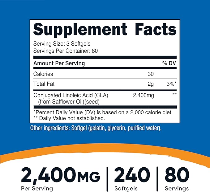 Nutricost CLA (Conjugated Linoleic Acid) 2,400mg, 240 Softgels - Gluten Free, Non-GMO, 800mg Per Softgel (3 Bottles)