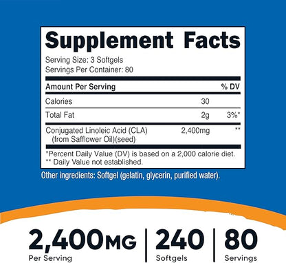 Nutricost CLA (Conjugated Linoleic Acid) 2,400mg, 240 Softgels - Gluten Free, Non-GMO, 800mg Per Softgel (3 Bottles)