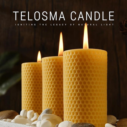 Natural Beeswax Pillar Candles 4 Packs - Honeycomb Surface - 100% Pure Beeswax Candles No Scent- for Emergency/Prayer/Relax (2inch Diameter, 4 inch Tall - Yellow)