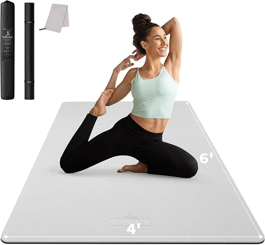 CAMBIVO Large Yoga Mat (6'x 4'), Extra Wide Workout Mat for Men and Women, Yoga Mat Thick 1/3 &1/4 Exercise Mats for Home Workout, Yoga, Pilates (Black,1/4 inch)