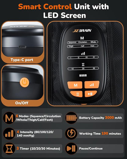 Sequential Air Compression Leg Recovery System : Professional Rechargeable Full Leg Compression Boots for Post-Workout Muscle Relaxation - Recovery Device for Athletes Runners Gym Users