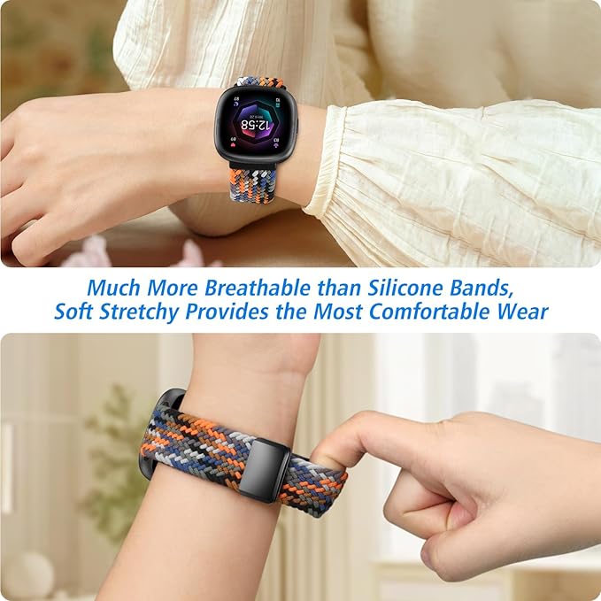 Fintie Magnetic Braided Stretchy Band Compatible with Fitbit Versa 4 3 / Sense 2 1, Soft Woven Nylon Sport Elastic Replacement Strap Wrist Bands, Camouflage Colors