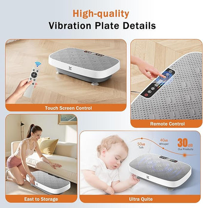 Vibration Plate Exercise Machine, Vibration Plate for Lymphatic Drainage & Body Toning, Whole Body Vibration Plate Platform with Bluetooth, Ultra-Quiet Home Gym Equipment, Resistance Bands
