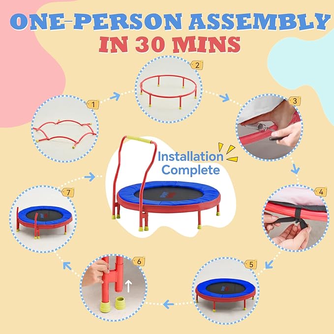 SPORTSOUL Mini Trampoline for Kids 3-6 with Super Safe Foam Handle Bar, 3ft Toddler Trampoline Indoor with No-Gap Cover for Indoor and Outdoor