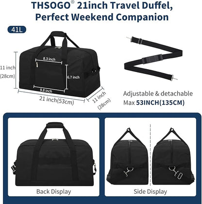 21 inch Gym Bag for Men - 40L Travel Duffel Bag Sport Duffle Bags for Weekend Overnight with Bottom Support (Black）