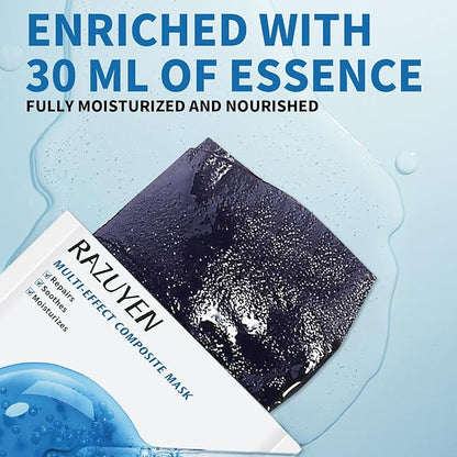 Soothing Face Sheet Mask (10 Sheets), Anti-Aging, Detoxifying & Moisturizing Face Mask for Sensitive Skin with Centella Asiatica, Vitamin B5, Glass Skin Face Mask for after Microneedling