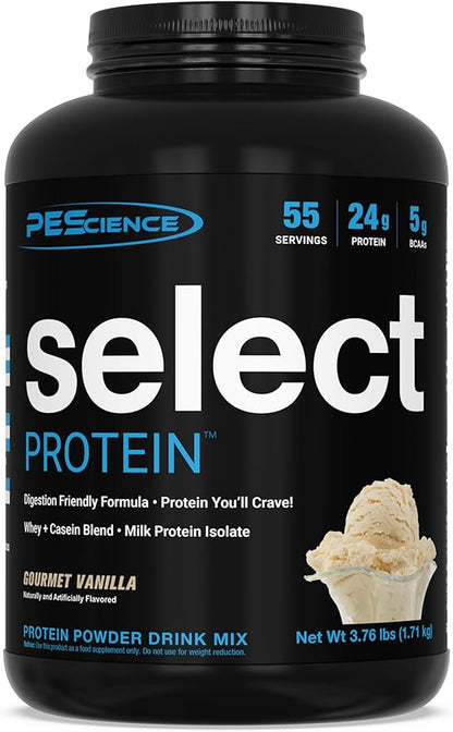 PEScience Select Protein Powder, Whey and Casein Blend, Clean Protein Powder for Women and Men, Low Calorie, Low Carb, Keto Friendly, Gluten Free - Gourmet Vanilla - 55 Servings