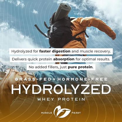 Muscle Feast Hydrolyzed Whey Protein Powder, Grass Fed and All Natural Hormone-Free, Hydro Whey Powder for Men and Women, Gluten Free, Non-GMO, Delicious Hydrolyzed Protein Powder, Vanilla, 2lb