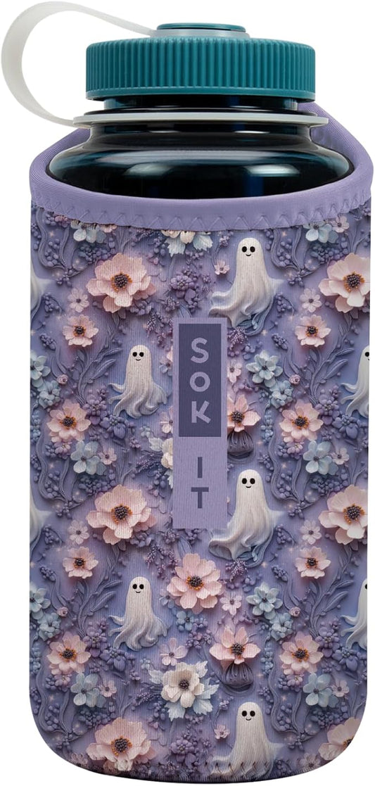 Sok It BotlSok Water Bottle Sleeve Insulated Neoprene Cover (Ghostly Garden, Fits 32oz Nalgene)