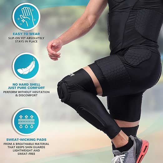 TUOY Knee Pad with Shin Guard Pads, Protective Shin/Knee Sleeve Support for Soccer, Football, Basketball, Wrestling, Volleyball (A Pair)