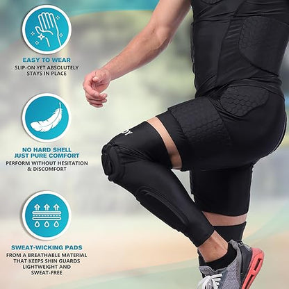 TUOY Knee Pad with Shin Guard Pads, Protective Shin/Knee Sleeve Support for Soccer, Football, Basketball, Wrestling, Volleyball (A Pair)