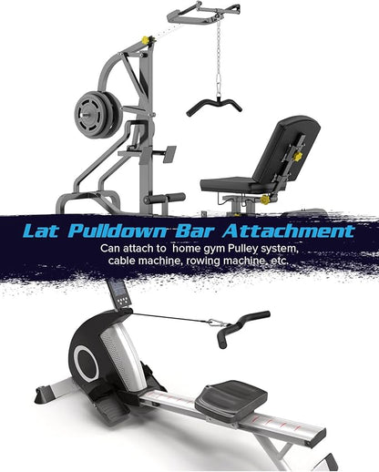 LAT Pulldown Attachments, Black Steel LAT Bar Cable Attachments Handles, Home Gym Cable Machine Accessories, Tricep Rope, Rowing LAT Pull Down Bar, Straight Bar, Double D Handles, Exercise Handles