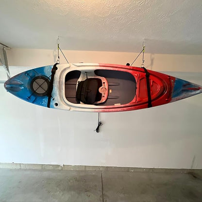 Tie Boss Kayak Hanger, Cargo Ceiling Storage, Overhead Storage, Watercraft Garage Storage, Hoist System. Green
