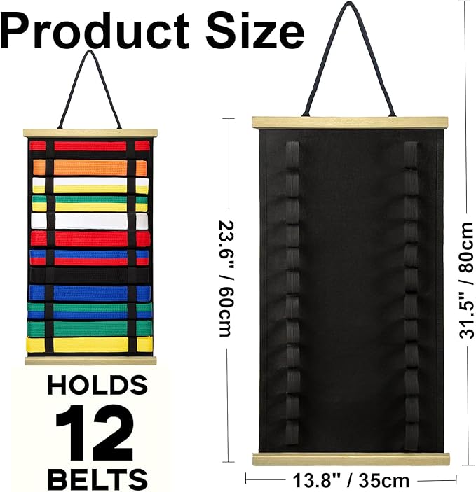 12Belts Karate Belt Display Rack with Wooden Frame,Felt Taekwondo Belt Display,Martial Art Belt Display Holder for Martial Art Learner,Easy to Use（Fashion）