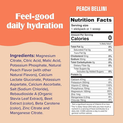 Ultima Replenisher Mocktini Electrolyte Powder Drink Mix – Sugar Free – Peach Bellini, 90 Servings – Hydration Powder with 6 Key Electrolytes and Trace Minerals – Keto Friendly, Non-GMO