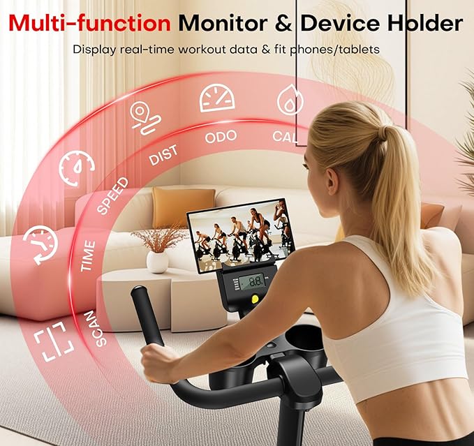 Exercise Bike, CHAOKE Quiet Magnetic Resistance 300LB Capacity Stationary Bike for Home with App Compatible, Indoor Bike with Comfortable Seat and Digital Display