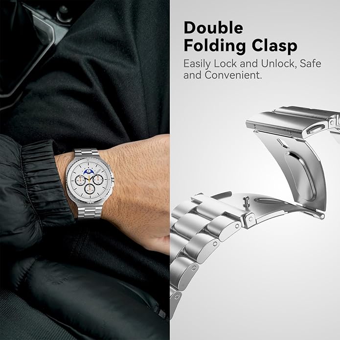 Compatible with Samsung Galaxy Watch 8 Band 40mm 44mm Galaxy Watch 8 Classic 46mm 2025, No Gap Business Stainless Steel Metal Band Strap for Galaxy Watch 8 Men Women, Black