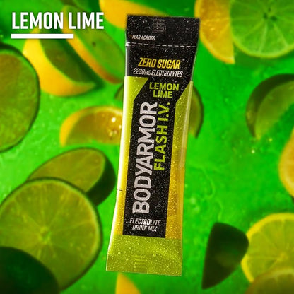 BODYARMOR Flash IV Electrolyte Packets, Lemon Lime - Zero Sugar Drink Mix, Single Serve Packs, Coconut Water Powder (6 Count)