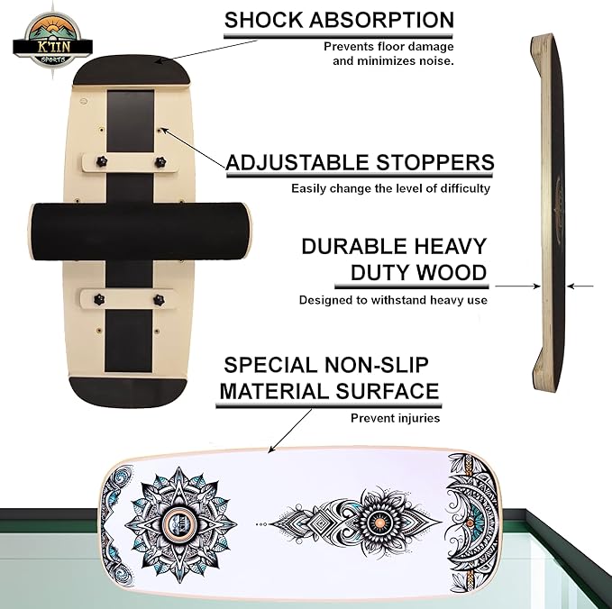 Kiin Balance Board Trainer, adjustable stoppers ??Indo Board, Balancing Board for Surfing, Core Training, Wobble Board for Skateboarding, Surfing, Skating, Yoga and Fitness.
