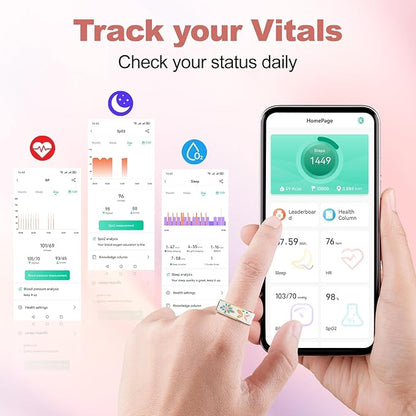 Advanced Smart Health Ring for Men & Women - IP68 Waterproof Health Tracker Ring with Heart Rate, Step Counting, Sleep Monitoring, No Subscription Fee for iPhone/Android, Enamel Rose Gold 8#