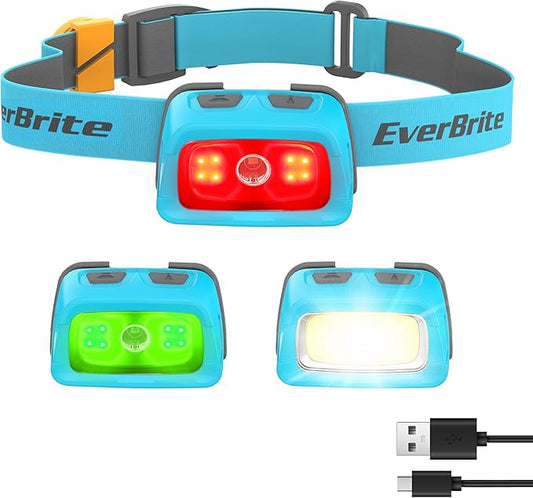 EverBrite Rechargeable Headlamp, 350 Lumens Headlamp with Red Light and Memory Function, 7 Modes