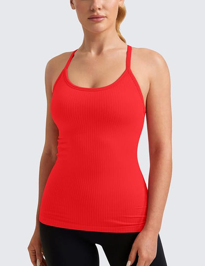 CRZ YOGA Seamless Workout Tank Tops for Women Racerback Athletic Camisole Sports Shirts with Built in Bra
