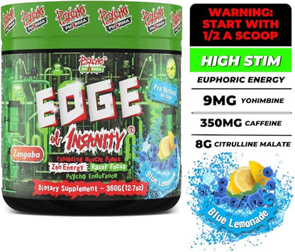 Psycho Pharma Strongest High Stim Preworkout Powder - Edge of Insanity - Most Intense Pre Workout Supplement for Pumps, Strength, Energy and Feel Good Focus. Rivals Famous PWOs of The Past