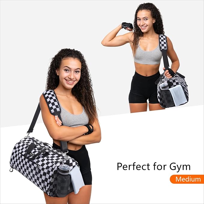 TOPDesign Gym Bag for Women & Men, Unisex Duffel Bag with Shoe Compartment & Wet Pocket for Travel Sports Gym (M Checkerboard)