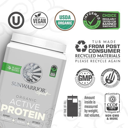 Sunwarrior Organic Plant Based Protein Powder | Vegan Organic Protein Powder with BCAA Amino Acids Plus Recovery Minerals & Botanicals | Non-GMO Soy Dairy & Gluten Free (Cake Batter, 20 Servings)