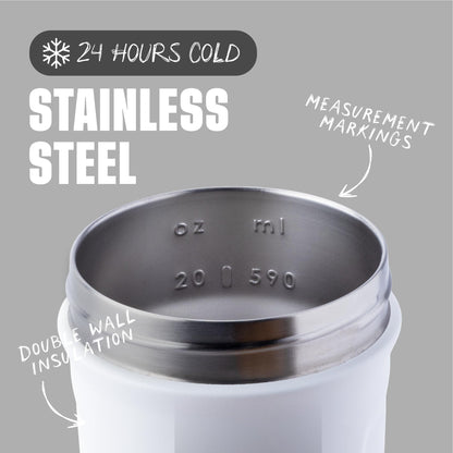 BlenderBottle Sport Flip Stainless Steel Shaker Bottle 24 oz White