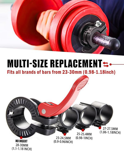 Narrow Barbell Clips 2.5cm Width for Olympic Bars, 0.9-1.18inch Adjustable Weight Clamps, Quick Release Locking Collars for Weightlifting