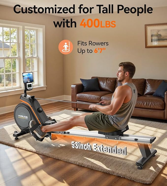 YOSUDA Magnetic/Water Rowing Machine for Home - Rower Machine Use with Bluetooth, App Supported, Rowing Machine for Taller Power Athletes, Comfortable Seat Cushion