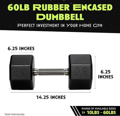 Rubber Coated Dumbbells - No Roll Design Easy-Grip Steel Knurled Handle, Weights Dumbbells Set for Strength Training - Ideal Weights Set for Home Gym - 10-60 LBS SOLD INDIVIDUALLY