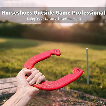 Horseshoes Outside Game Set - Universal Size Lawn Horseshoes Outdoor Games for Parties Beach Backyard, Includes 4 Horseshoes, 2 Steel Stakes and Durable Carrying Bag