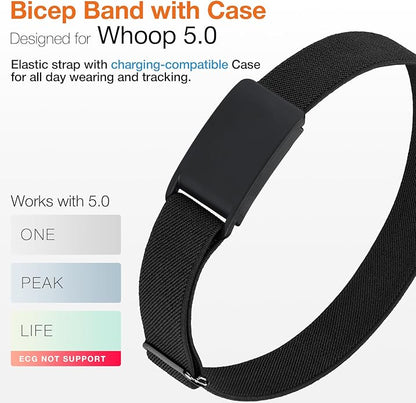 Arm Band Compatible with Whoop 5.0 Bicep Band, Soft Breathable Nylon Adjustable Strap with Case for Whoop 5.0 One Peak MG/LIFE (ECG Not Support)
