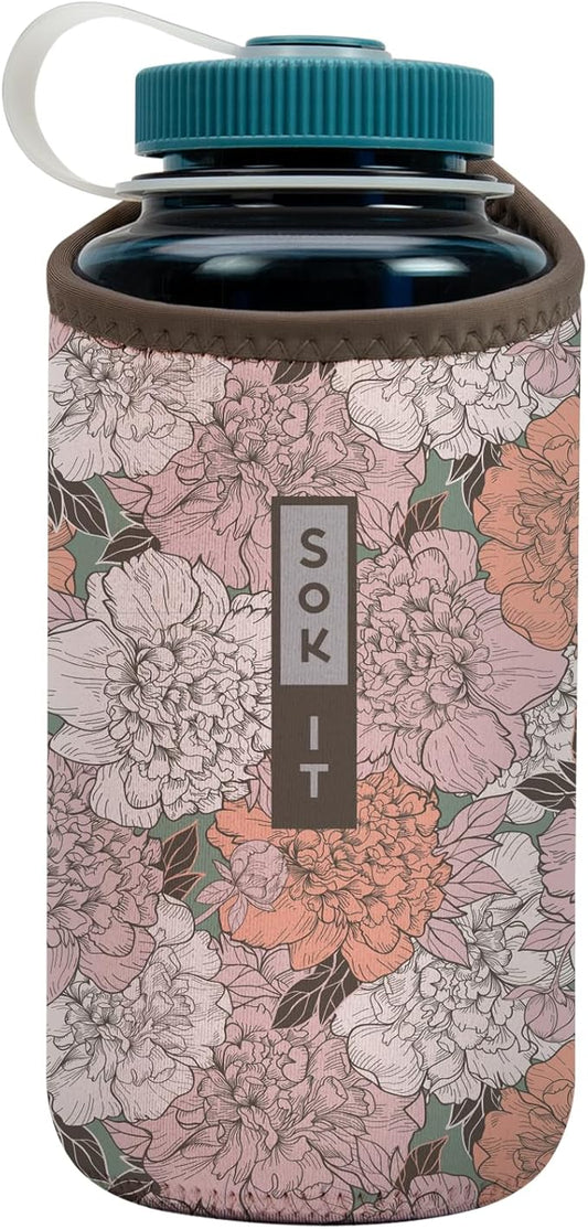 Sok It BotlSok Water Bottle Sleeve Insulated Neoprene Cover (Carnations, Fits 32oz Nalgene)