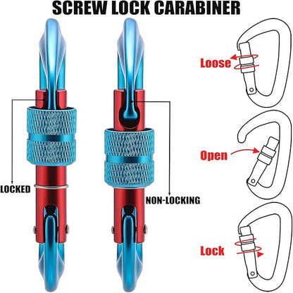 12kN Locking Carabiner Clips, Small Aluminium Carabiners Keychain, Heavy Duty Caribeaners for Camping, Hiking, Hammocks, Swings, Dog Leash, 2 Pcs