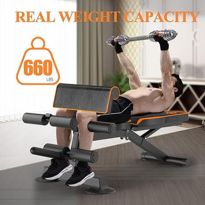 Adjustable Weight Bench, Multi-function Preacher Curl Bench for Home Gym, Foldable Leg Extension and Leg Curl Machine, weight capacity 660LBS.