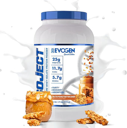 Evogen Isoject - Whey Protein Isolate | Ultra-Pure Whey Protein Powder with Ignitor Enzymes, BCAAs, and EAAs | Enhanced Absorption & Recovery | Salted Peanut Butter Candy | 25 Servings