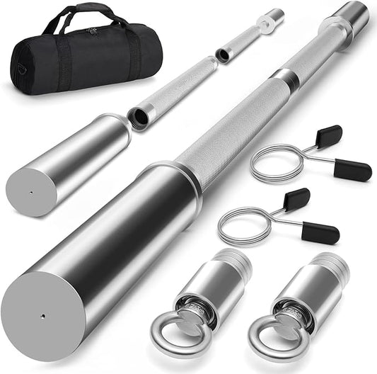 DASKING 4ft/4.9ft Barbell, 2-Inch Olympic Detachable Bar, Portable Strength Training Bar for Weightlifting, Squat, Bench Press, Home Gym, 450LBS, Includes Silent Collars