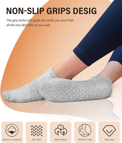 DIBAOLONG Pilates Socks with Grips for Women Yoga Socks Non Slip Barre Hospital Socks 6-Pairs Grippy Ankle Socks