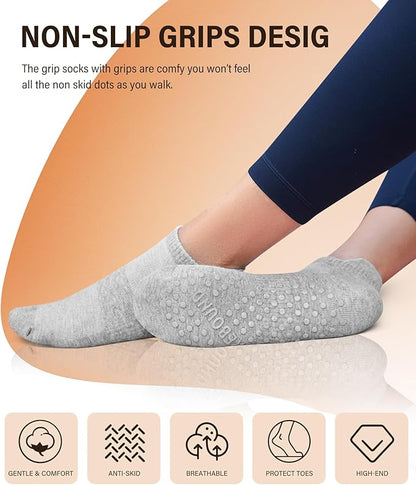 DIBAOLONG Pilates Socks with Grips for Women Yoga Socks Non Slip Barre Hospital Socks 6-Pairs Grippy Ankle Socks