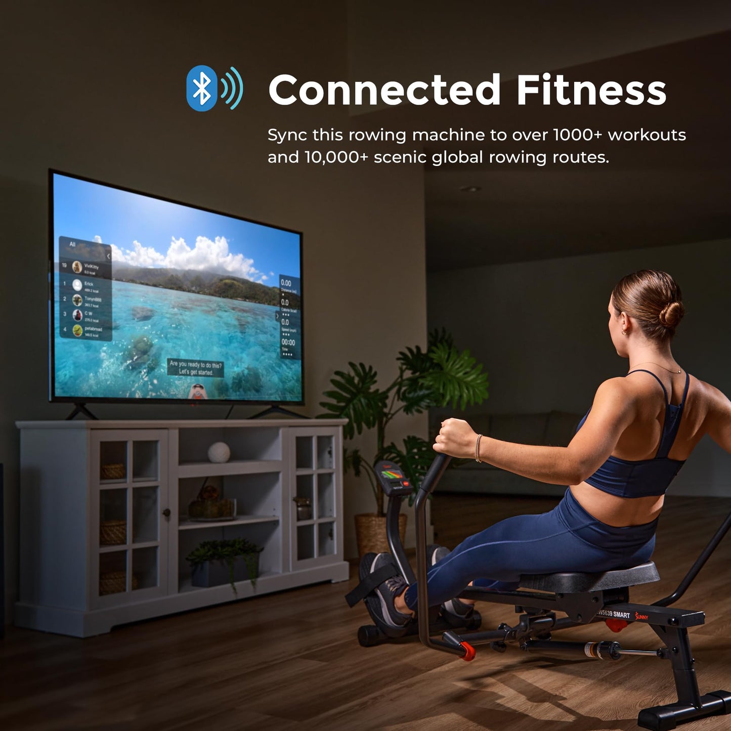 Sunny Health & Fitness Smart Full Motion Rower, Dark Gray