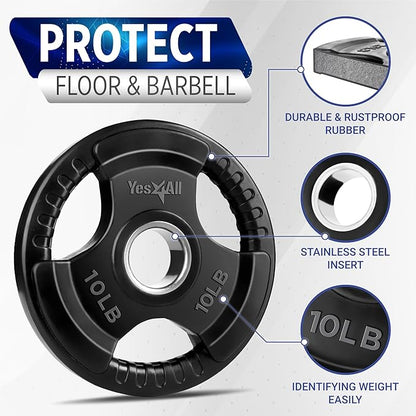 Yes4All Rubber Grip Plates for Barbell, 2-Inch Weight Plates for Weightlifting and Strength Training in Home Gym (Single, Pair and Set)